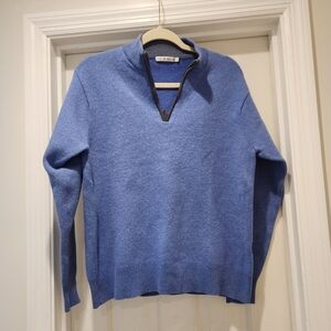 Peter Millar Quarter Zip Wool And Cotton Pullover In Blue Mens Size Large